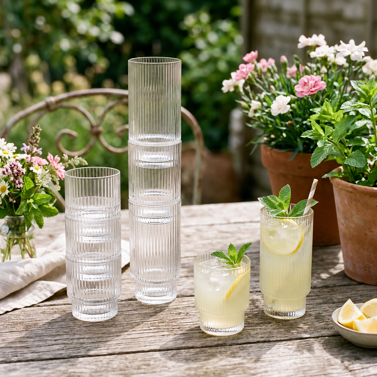 Verres nervurés empilables Ridge Vintage — Ensemble de 8 (4 x 325 ml + 4 x 185 ml) — Photo 3