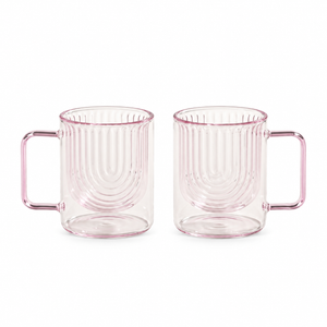 Tasses en Verre Double Paroi Arch-Grain avec Anse, Lot de 2 (Rose)
