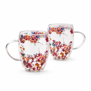Mug en verre à double paroi avec fleurs séchées flottantes, lot de 2 (350 ml)