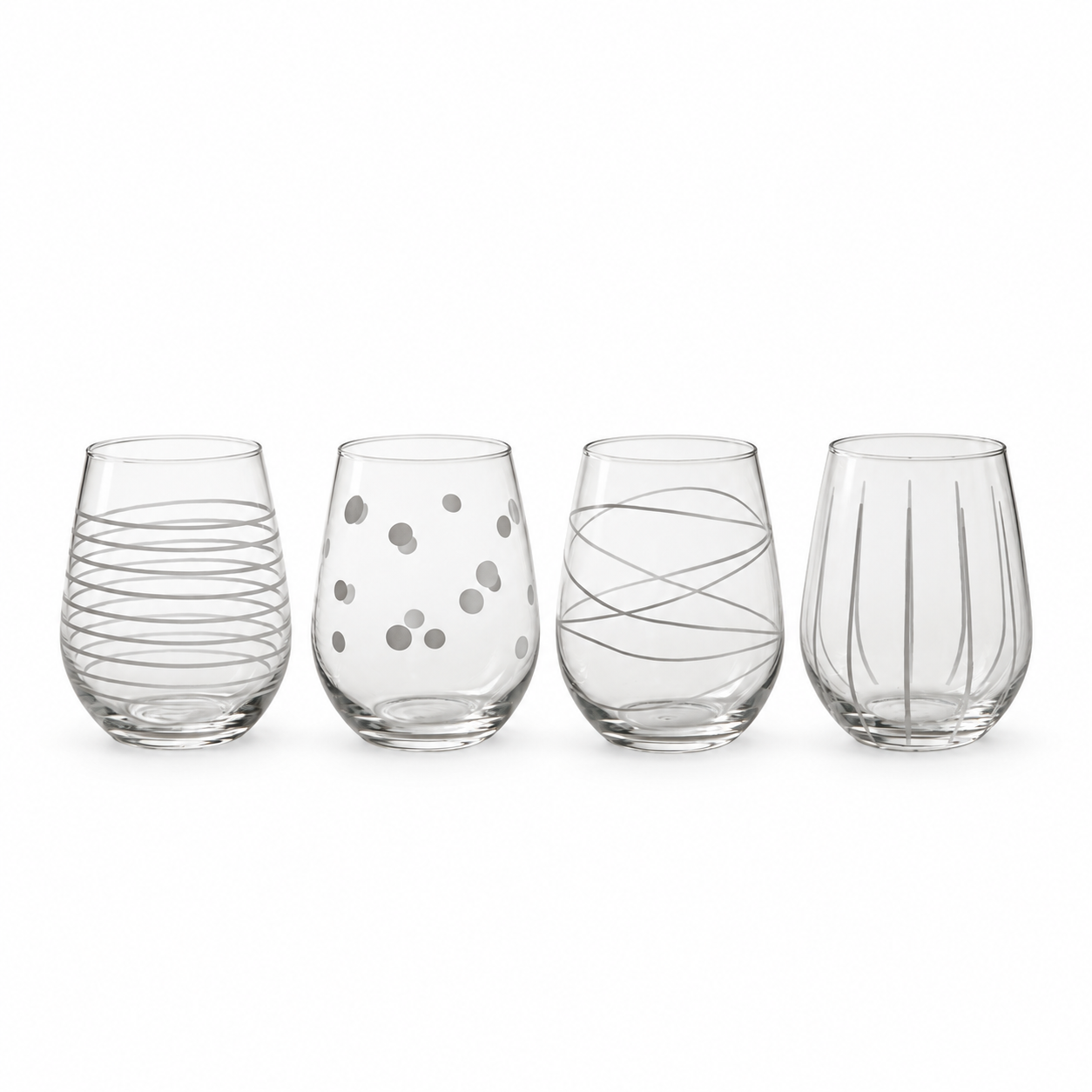 Lot de 4 verres sans pied gravés avec précision (4 motifs) - 500 ml