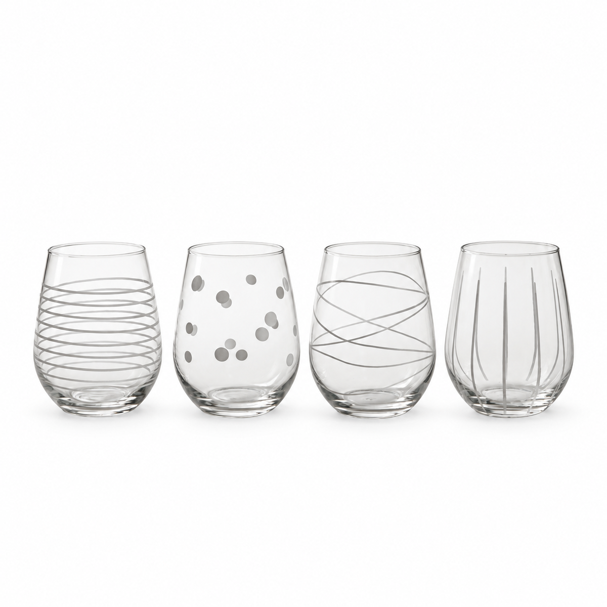 Lot de 4 verres sans pied gravés avec précision (4 motifs) - 500 ml