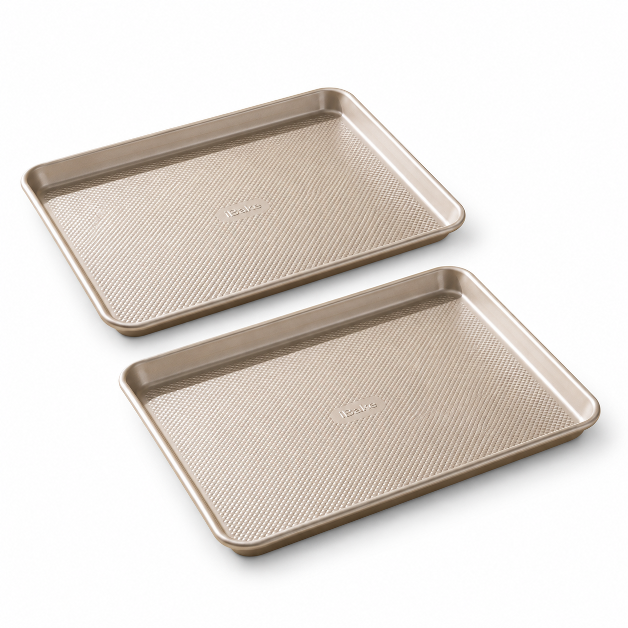 iBake Plaque de cuisson en acier au carbone antiadhésif Diamond - Champagne Doré - Lot de 2 - Simple Boutique