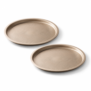 iBake Plat à pizza en acier au carbone antiadhésif Diamond - Champagne Doré - Lot de 2 - Simple Boutique
