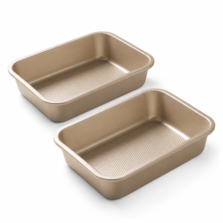 iBake Plat à four et rôtissoire moyen antiadhésif Diamond - Champagne Doré - Lot de 2 - Simple Boutique