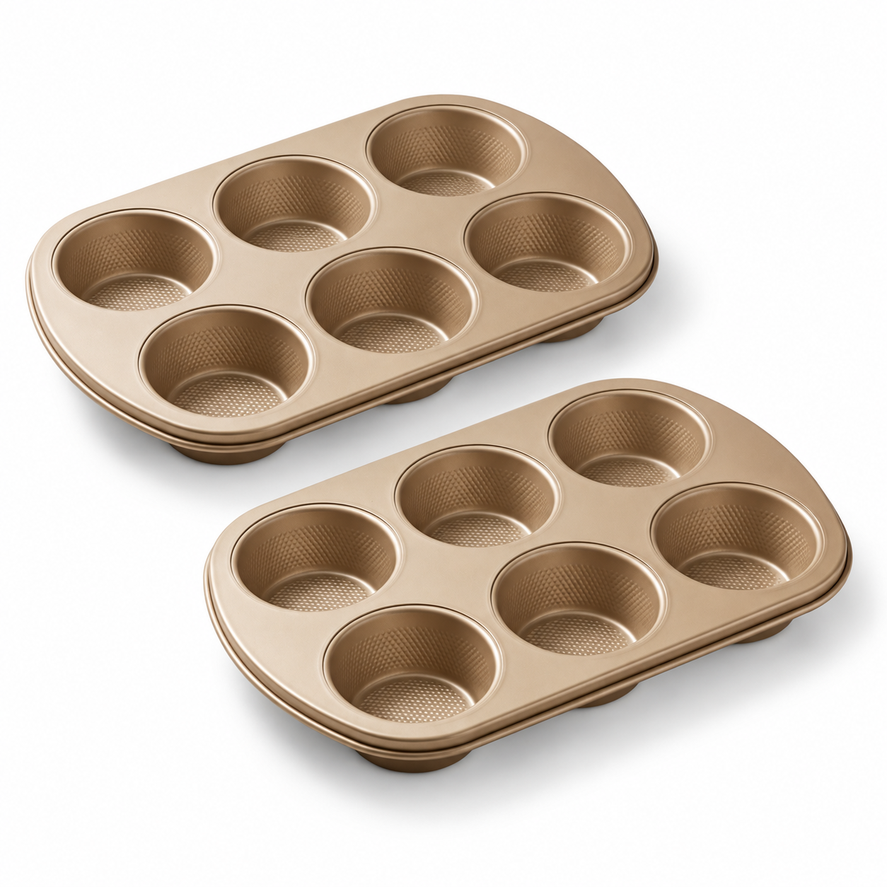 iBake Moule à muffins 6 cavités antiadhésif Diamond - Champagne Doré - Lot de 2 - Simple Boutique