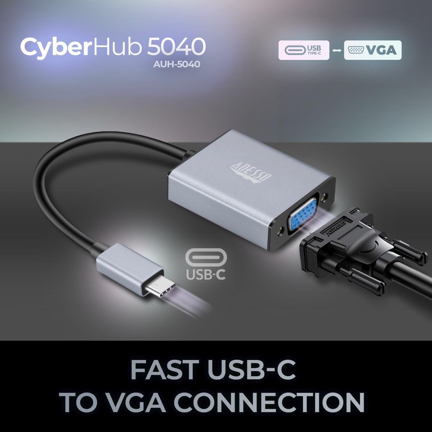 Adesso - Adaptateur USB-C Vers VGA CyberHub 5040, 1080P/60Hz - Simple Boutique