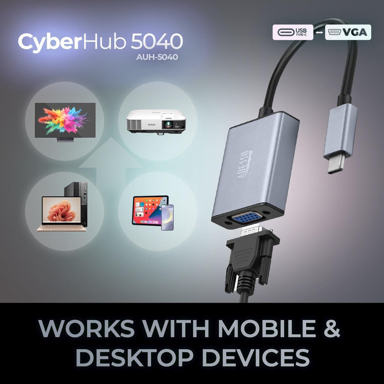 Adesso - Adaptateur USB-C Vers VGA CyberHub 5040, 1080P/60Hz - Simple Boutique