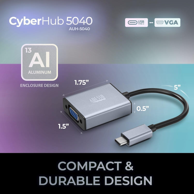 Adesso - Adaptateur USB-C Vers VGA CyberHub 5040, 1080P/60Hz - Simple Boutique