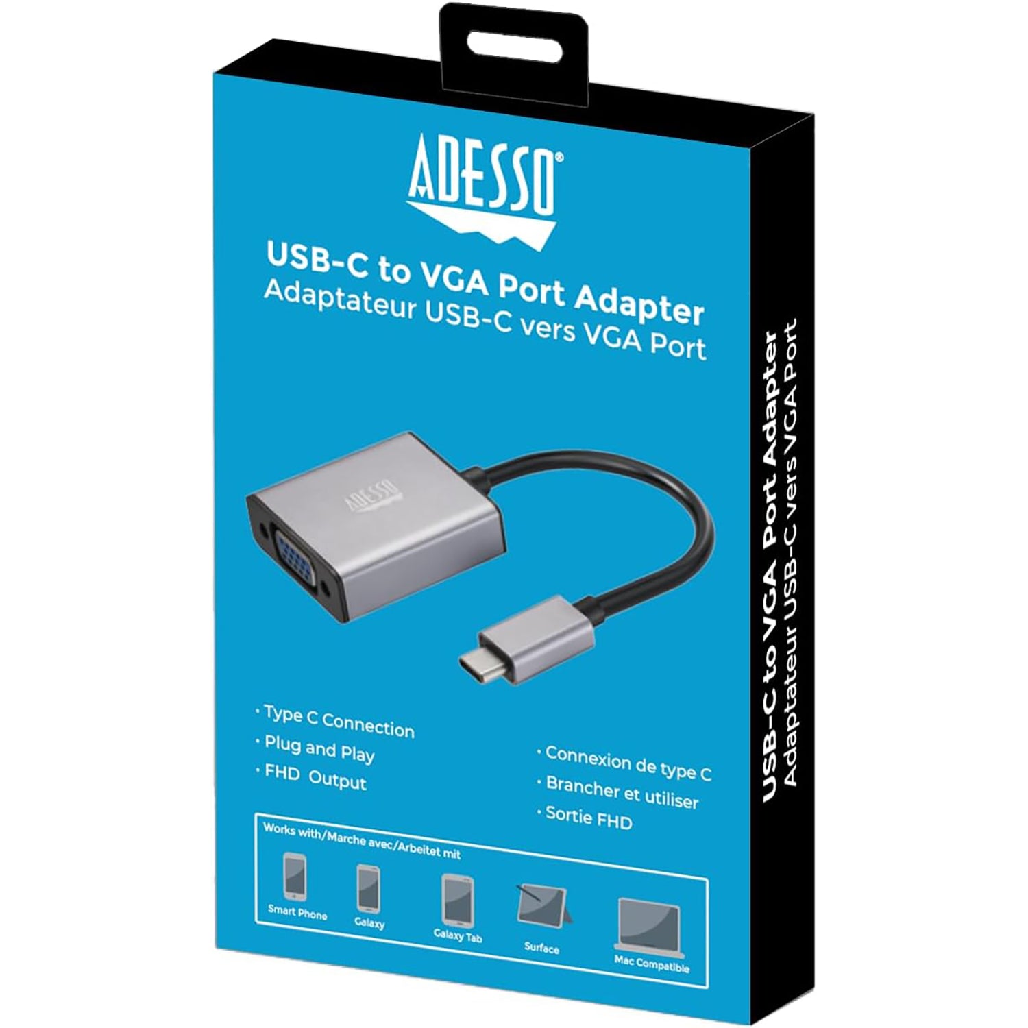 Adesso - Adaptateur USB-C Vers VGA CyberHub 5040, 1080P/60Hz - Simple Boutique