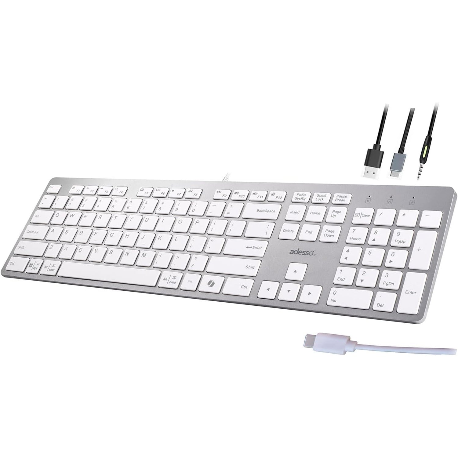 Adesso - Clavier Filaire USB-C avec Raccourci Co-Pilot, Prise USB-A, USB-C et 3.5mm, Gris - Simple Boutique