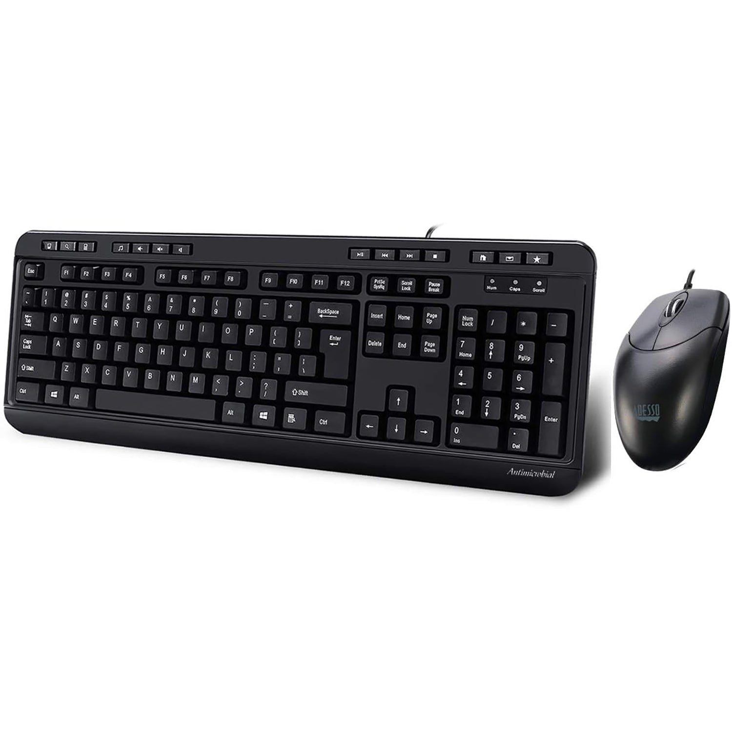 Adesso - Ensemble Clavier et Souris Filaire, Antimicrobiens, Noir - Simple Boutique