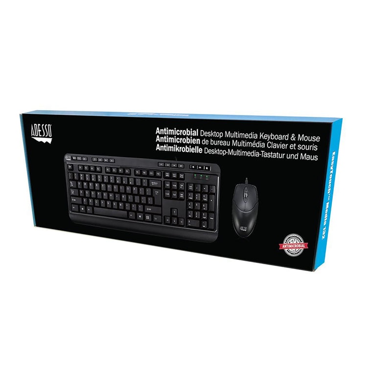 Adesso - Ensemble Clavier et Souris Filaire, Antimicrobiens, Noir - Simple Boutique