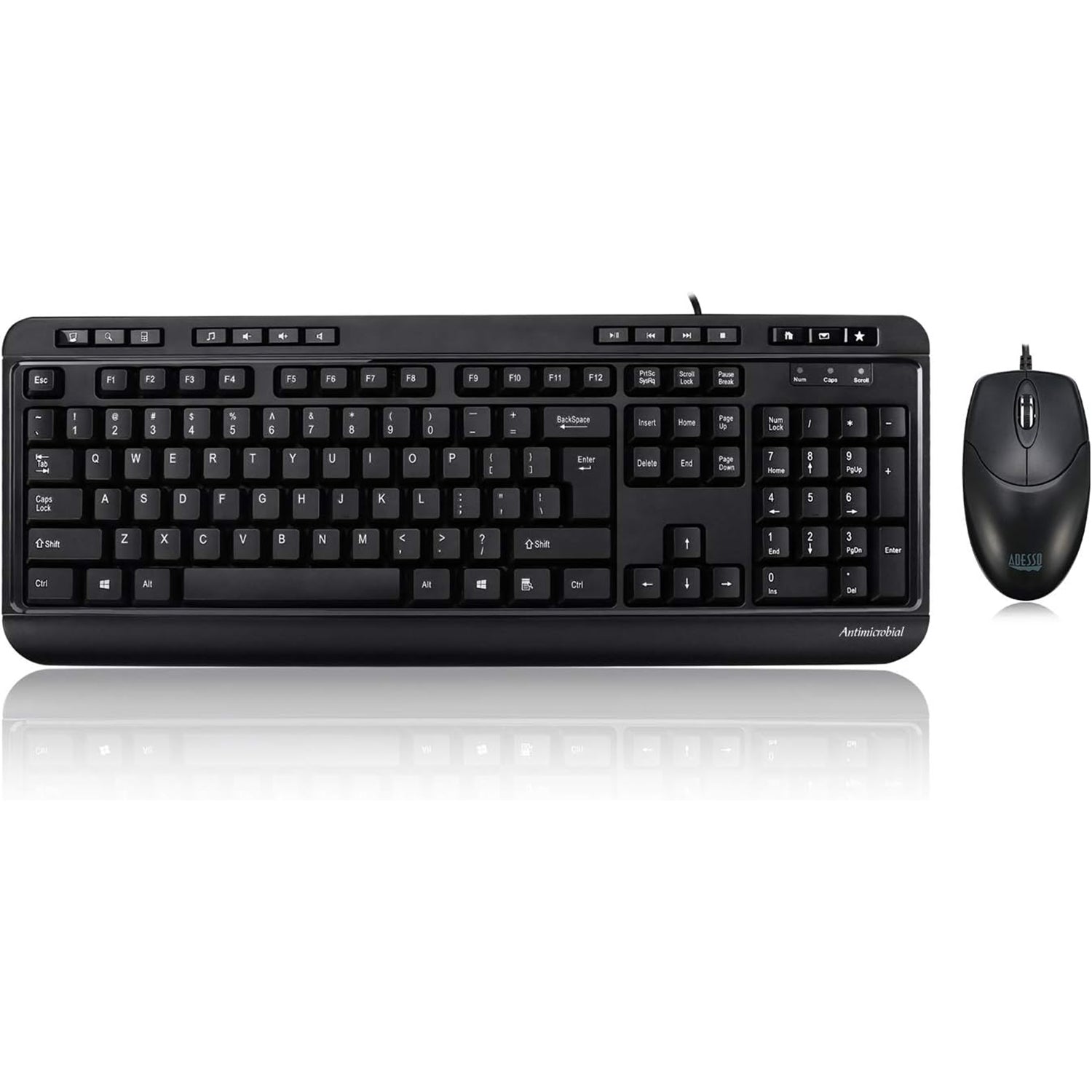 Adesso - Ensemble Clavier et Souris Filaire, Antimicrobiens, Noir - Simple Boutique