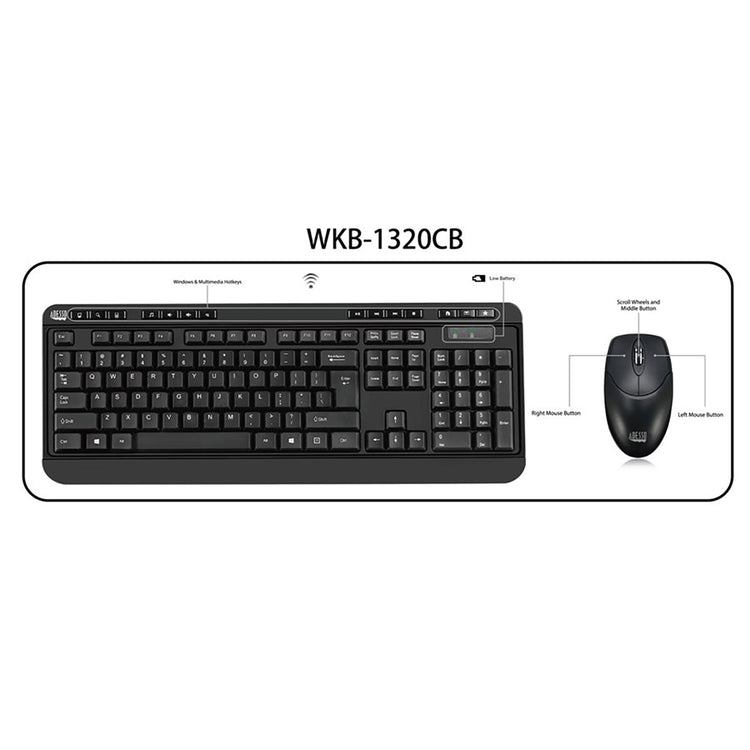 Adesso - Ensemble Clavier et Souris Sans-Fil, Antimicrobiens, Noir - Simple Boutique