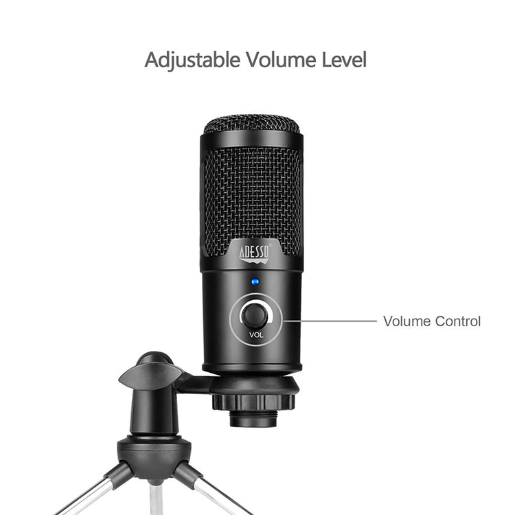 Adesso - Microphone USB à Condensateur Cardioïde avec Trépied, Noir - Simple Boutique