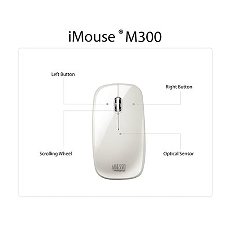 Adesso - Souris Optique Sans-Fil, Bluetooth, 1000DPI, Blanc - Simple Boutique