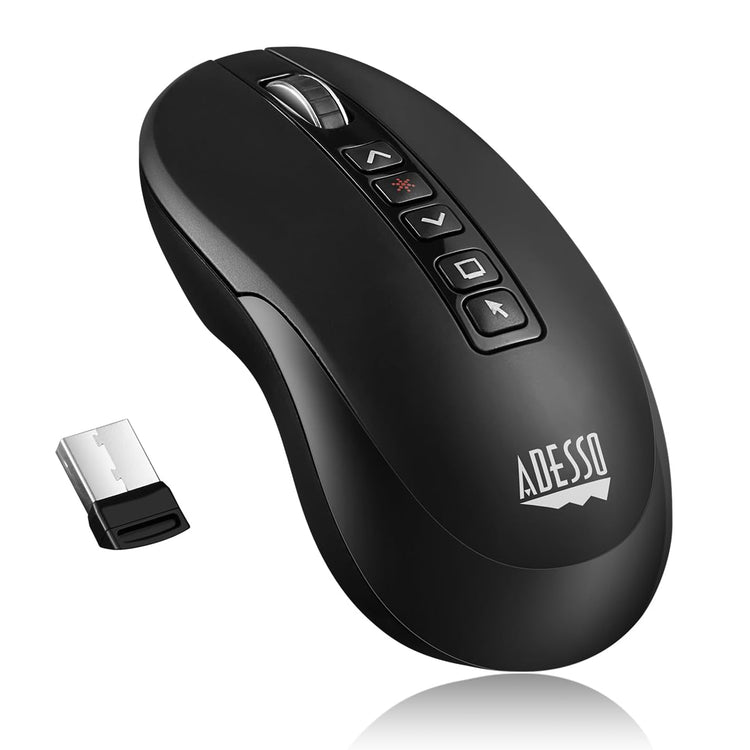 Adesso - Souris de Présentation Sans-Fil avec Pointeur Laser Intégré, Noir - Simple Boutique