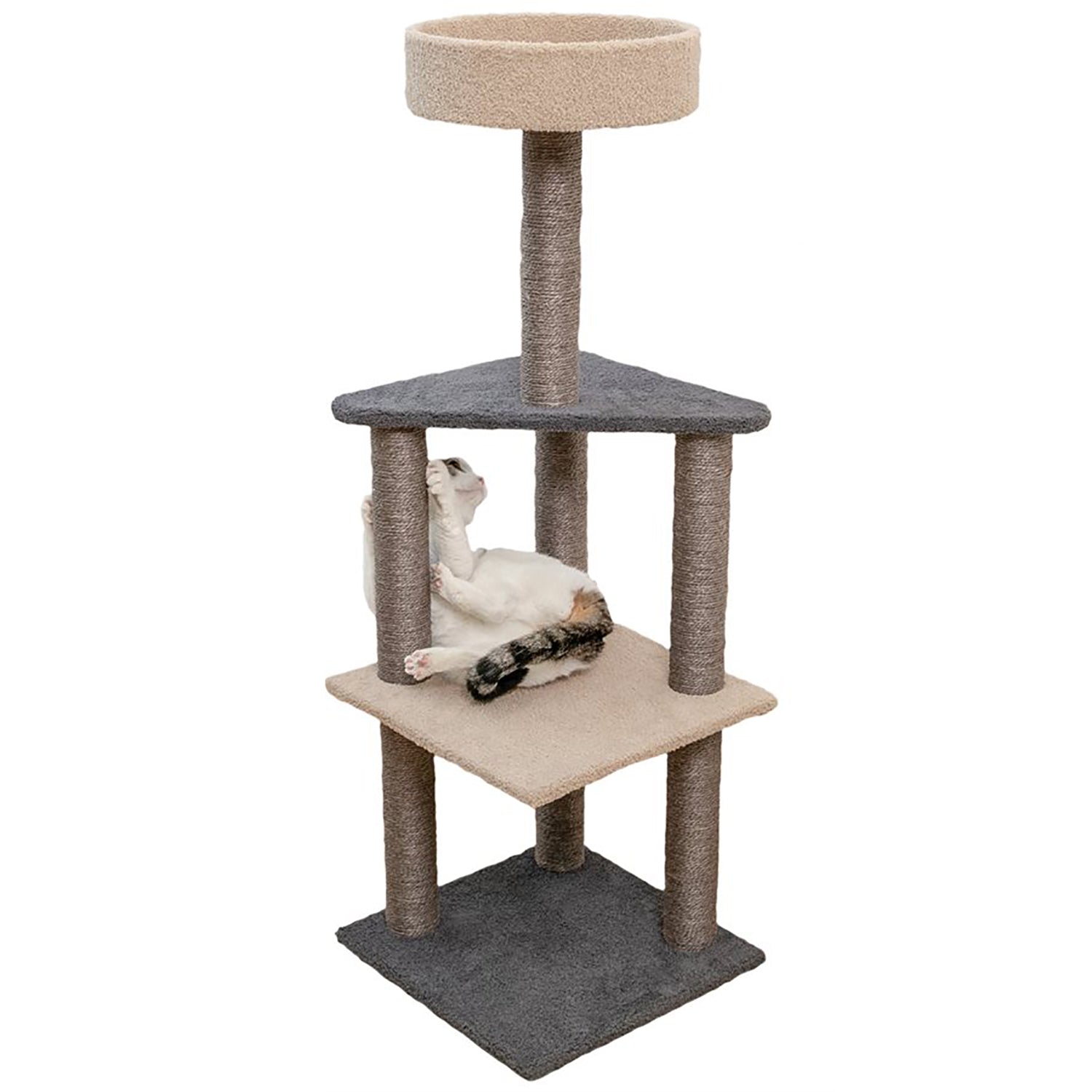 Animooos - Arbre à Chat en Moquette à 4 Niveaux, 46" de Hauteur, Gris et Beige - Simple Boutique