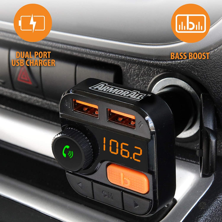 ArmorAll - Transmetteur FM Bluetooth et Chargeur USB pour Voiture, Noir - Simple Boutique