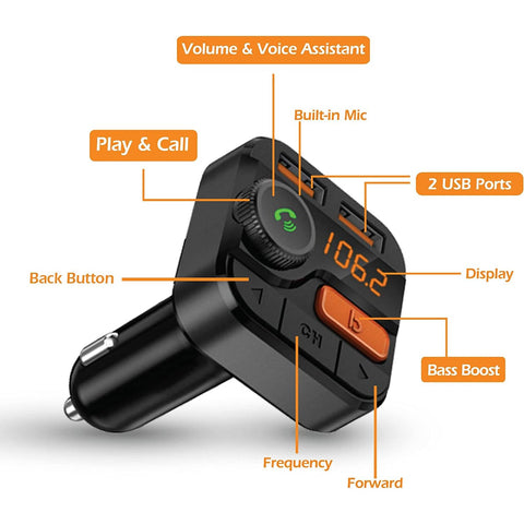 ArmorAll - Transmetteur FM Bluetooth et Chargeur USB pour Voiture, Noir