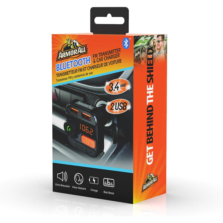 ArmorAll - Transmetteur FM Bluetooth et Chargeur USB pour Voiture, Noir - Simple Boutique