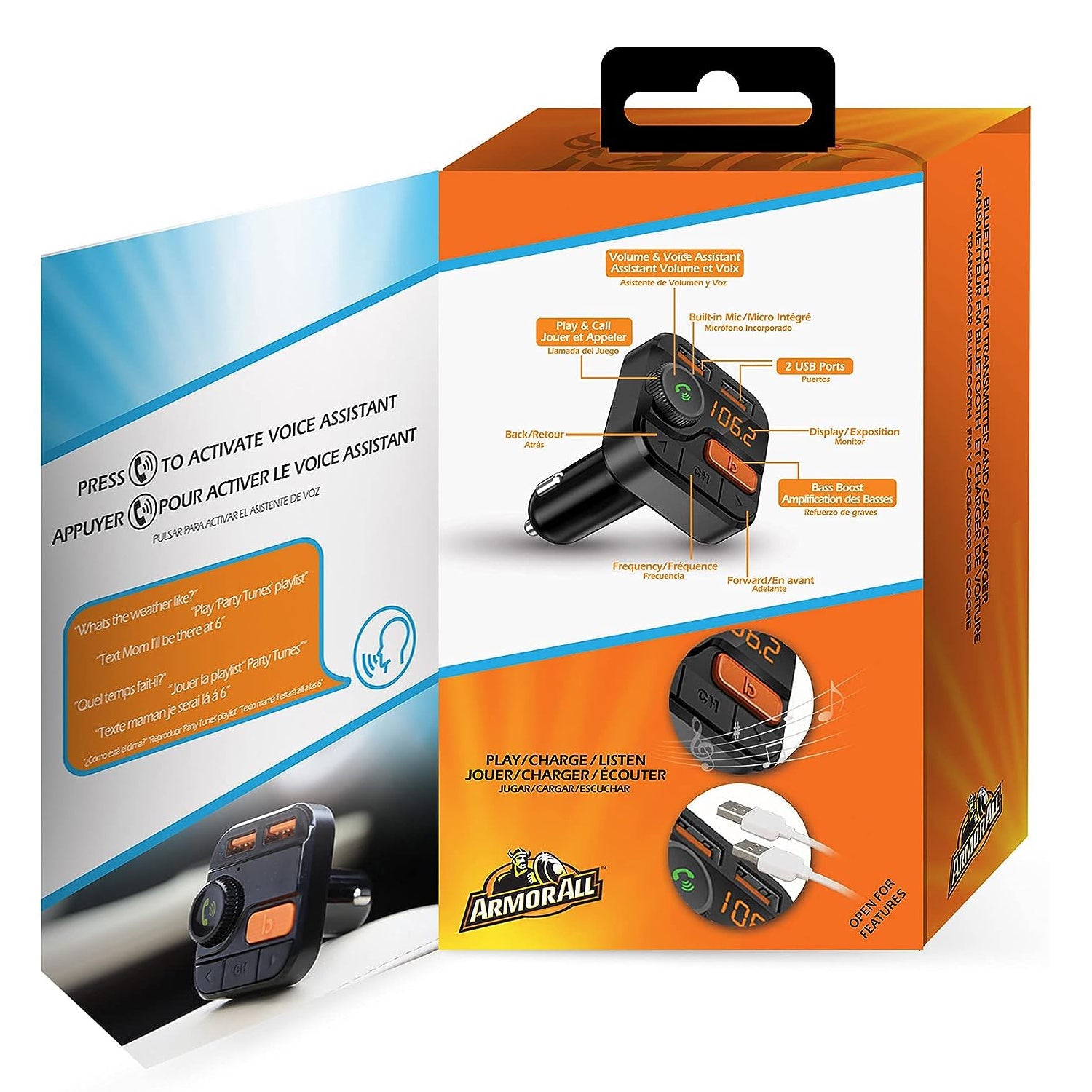 ArmorAll - Transmetteur FM Bluetooth et Chargeur USB pour Voiture, Noir - Simple Boutique
