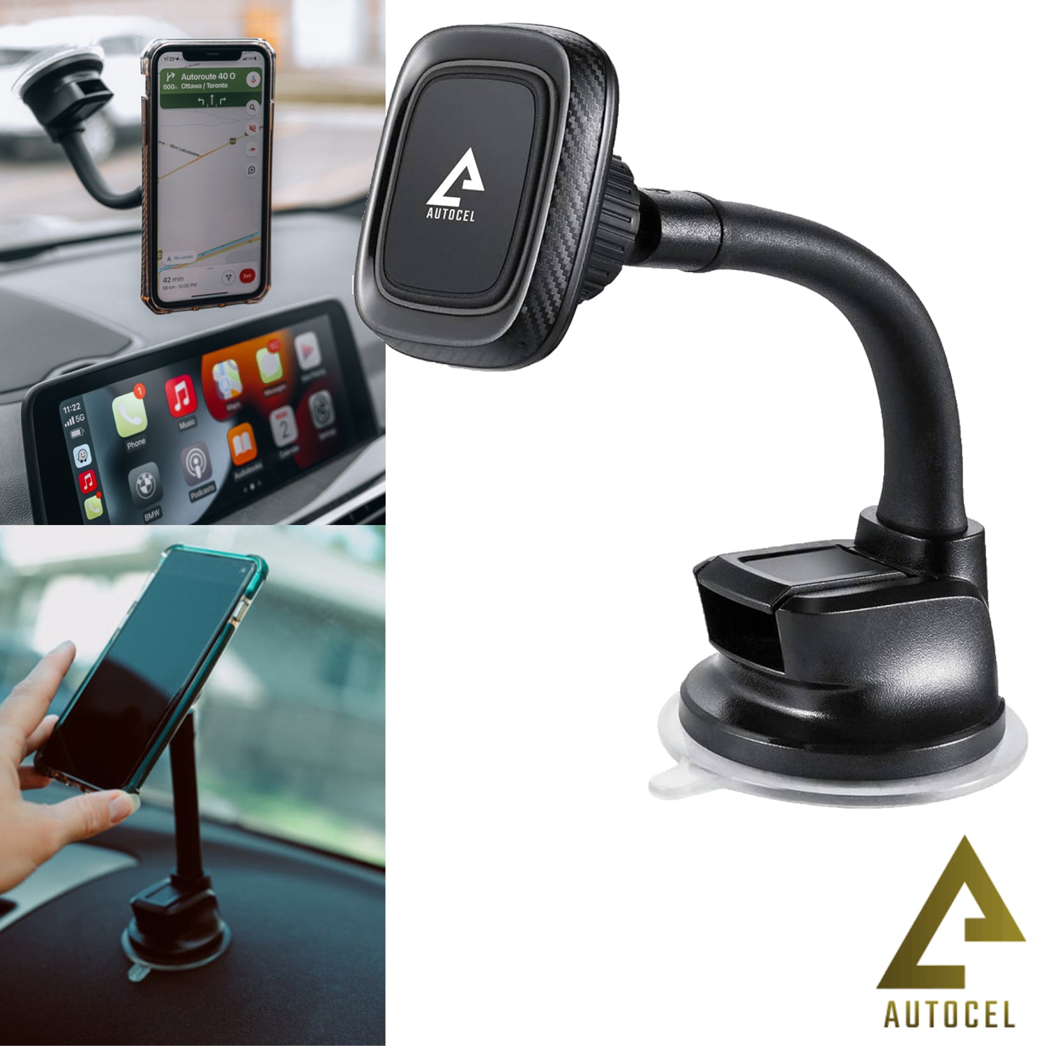 Autocel Support Magnétique de Téléphone à Ventouse pour Pare-Brise ou Tableau de Bord, Noir - Simple Boutique