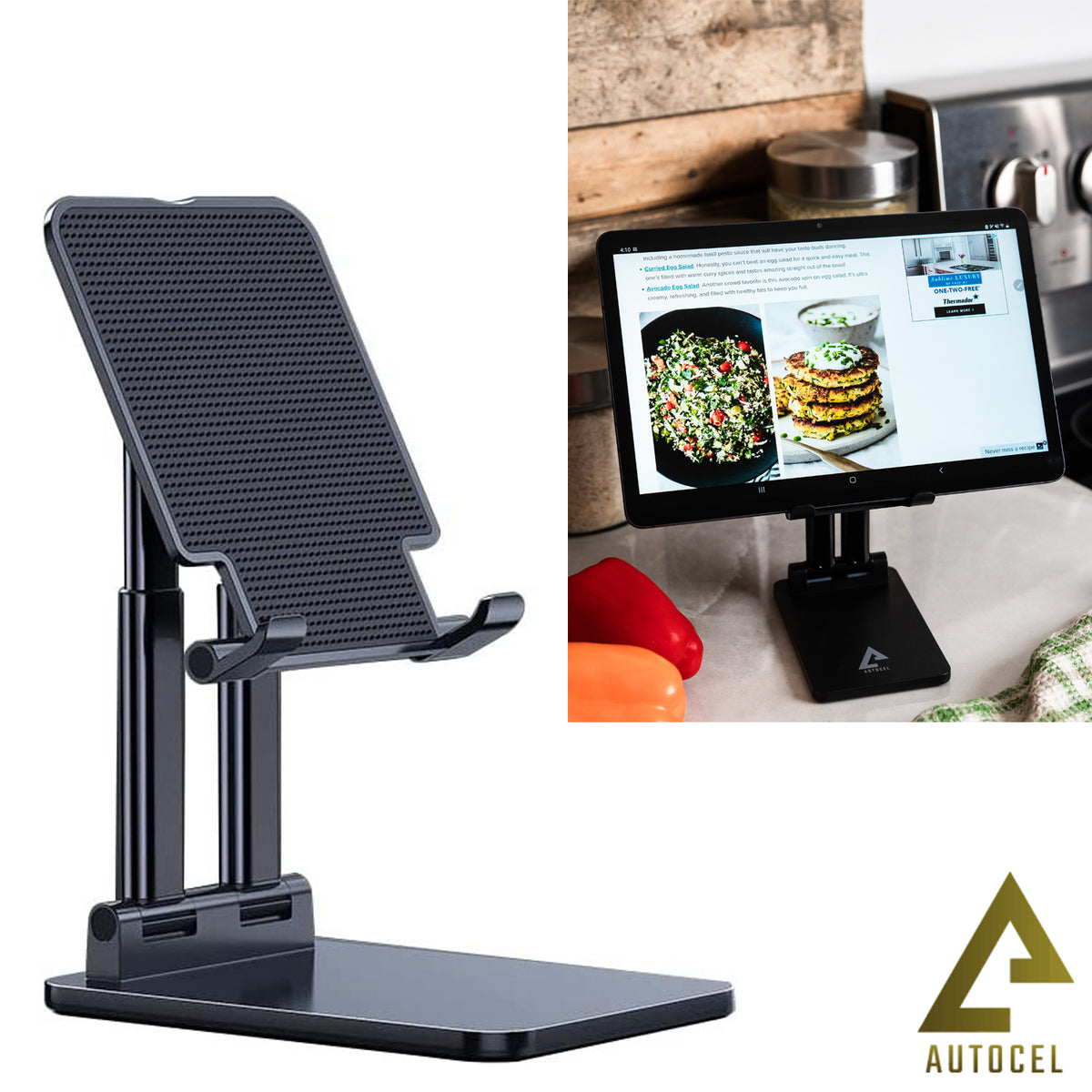 Autocel Support de Tablette Pliable à Double Tige, Hauteur et Inclinaison Réglables, Noir - Simple Boutique