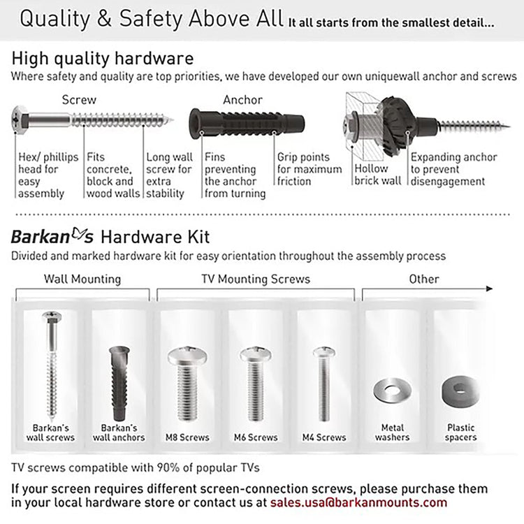 Barkan - Support de Téléviseur Fixe, Pour écran de 13" à 90", Maximum 60kg - Simple Boutique
