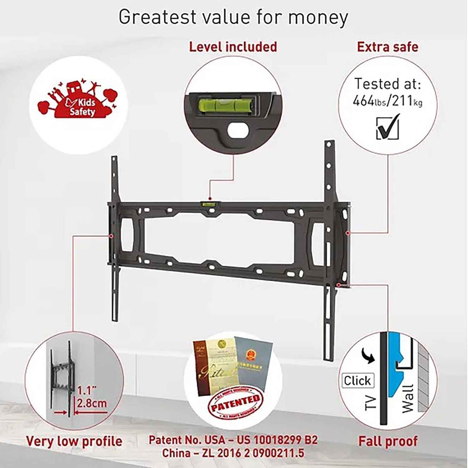 Barkan - Support de Téléviseur Fixe, Pour écran de 13" à 90", Maximum 60kg - Simple Boutique