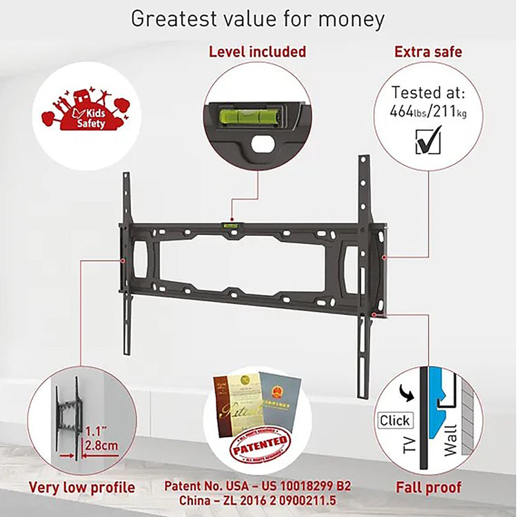 Barkan - Support de Téléviseur Fixe, Pour écran de 13" à 90", Maximum 60kg - Simple Boutique