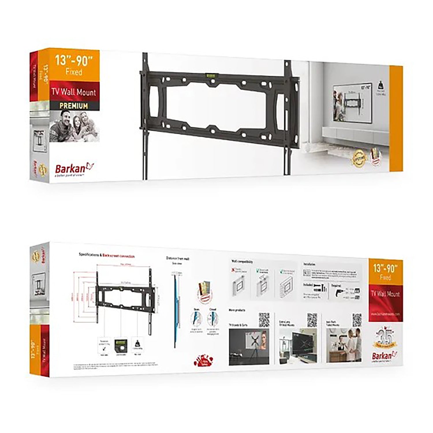 Barkan - Support de Téléviseur Fixe, Pour écran de 13" à 90", Maximum 60kg - Simple Boutique