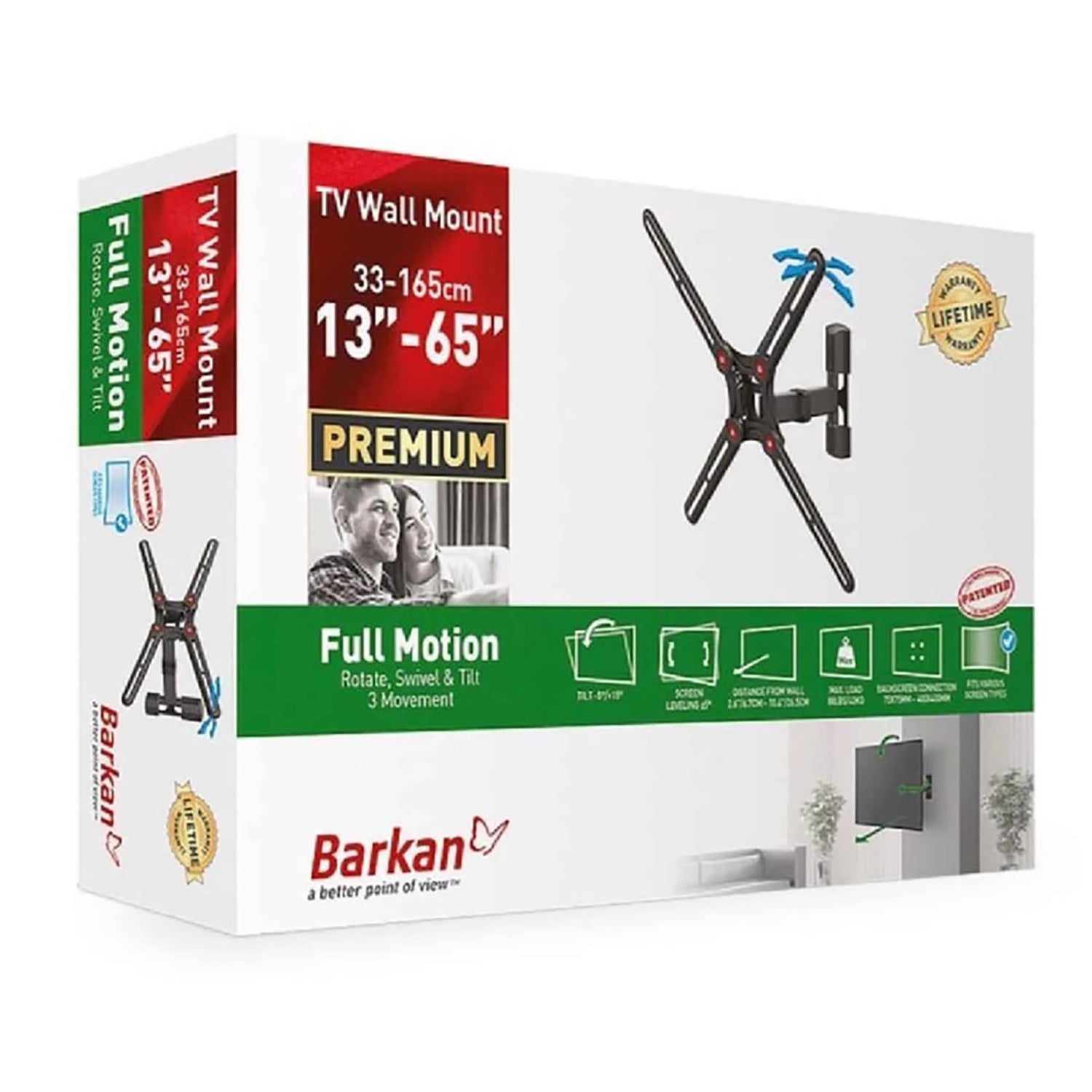 Barkan - Support de Télévision Full Motion, Pour Écran Plat ou Incurvé de 13" à 65", Maximum 40kg - Simple Boutique