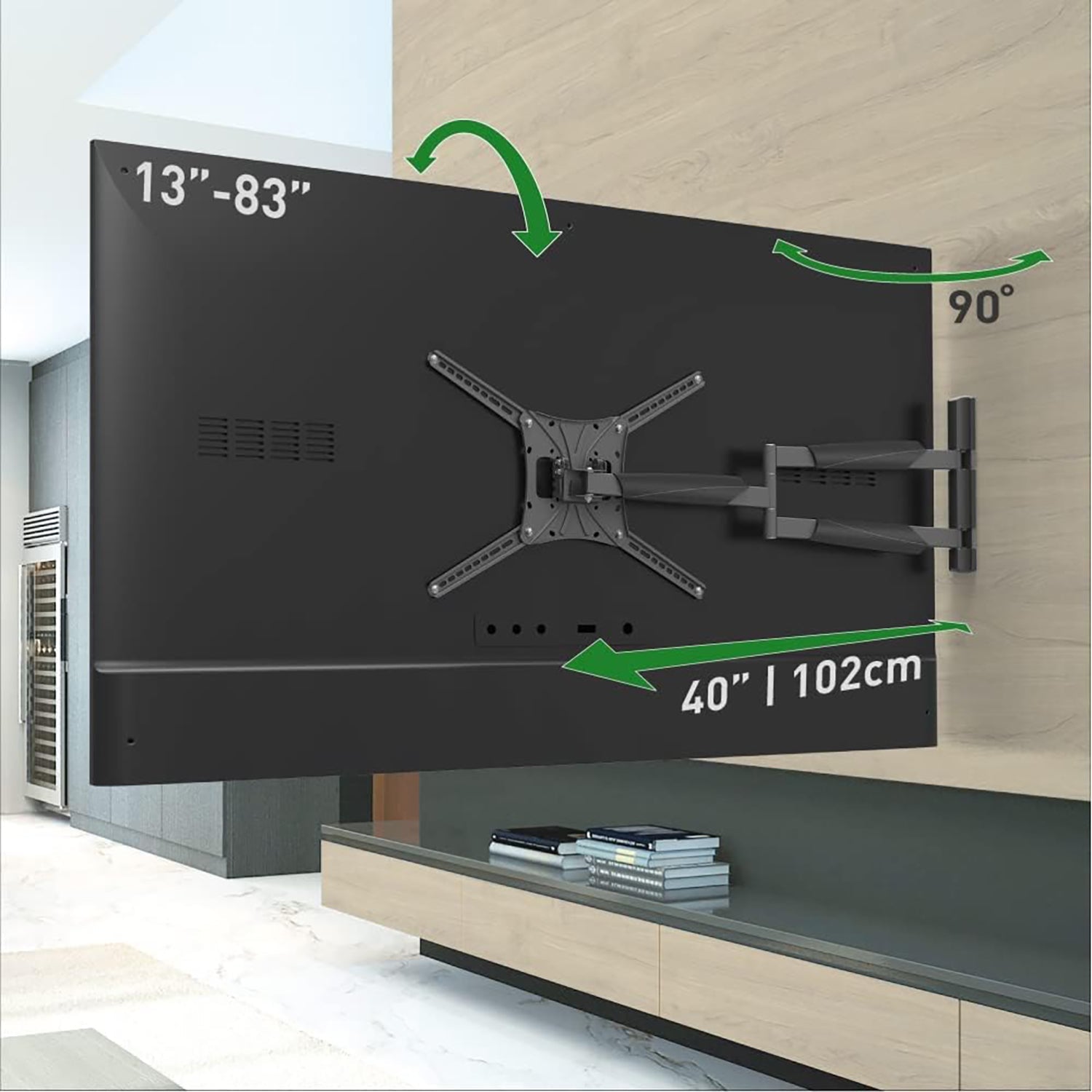 Barkan - Support pour Téléviseur Extra-Long Full Motion, Pour Écran Plat ou Incurvé de 13" à 83", Maximum 50kg - Simple Boutique