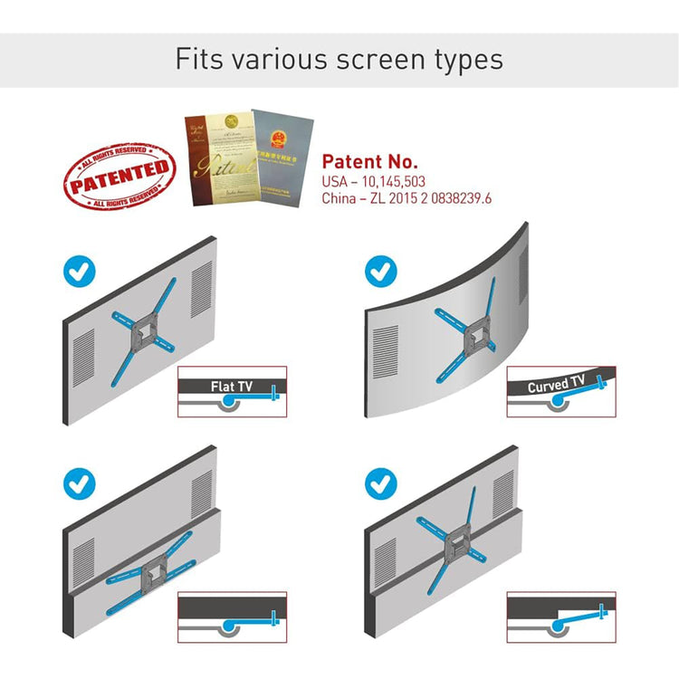 Barkan - Support pour Téléviseur Extra-Long Full Motion, Pour Écran Plat ou Incurvé de 13" à 83", Maximum 50kg - Simple Boutique