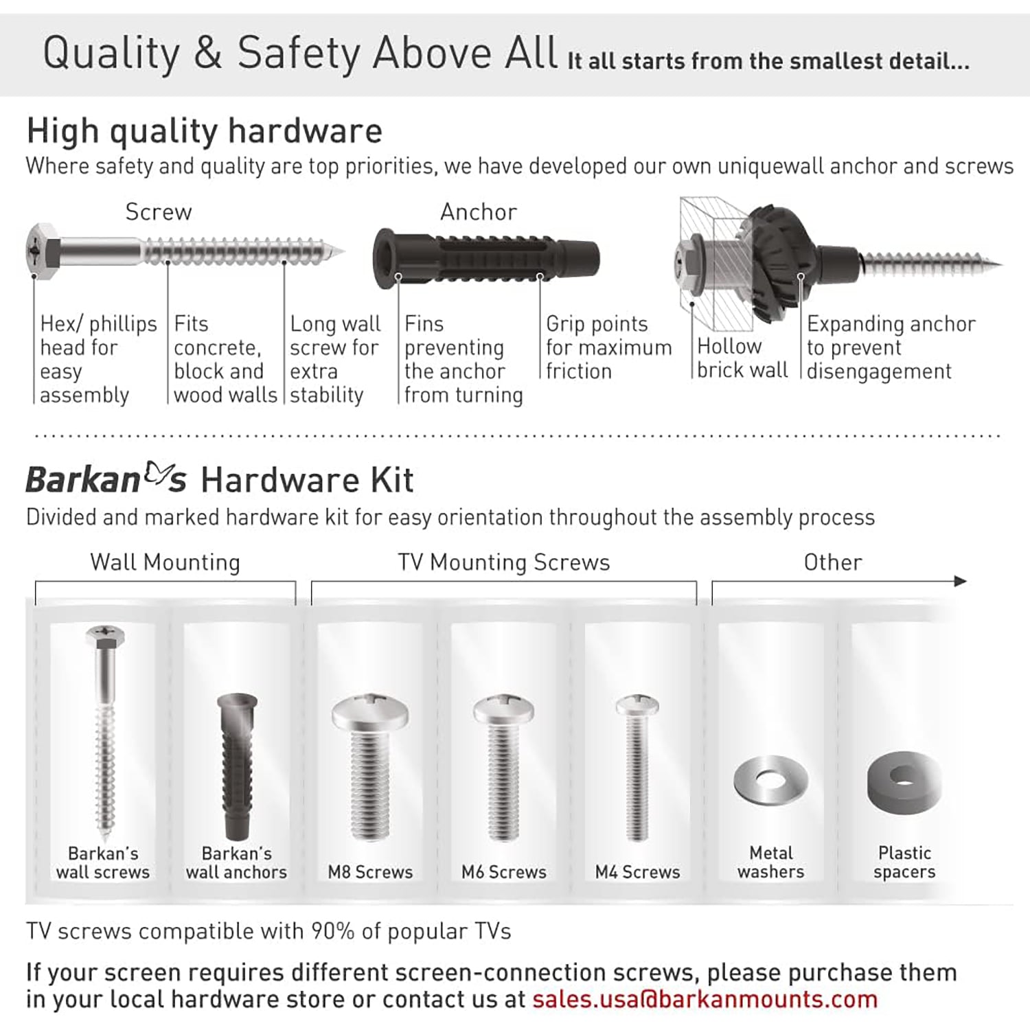 Barkan - Support pour Téléviseur Extra-Long Full Motion, Pour Écran Plat ou Incurvé de 13" à 83", Maximum 50kg - Simple Boutique