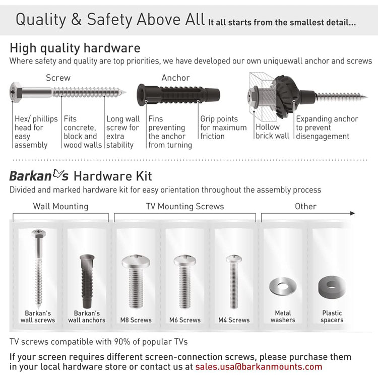 Barkan - Support pour Téléviseur Extra-Long Full Motion, Pour Écran Plat ou Incurvé de 13" à 83", Maximum 50kg - Simple Boutique