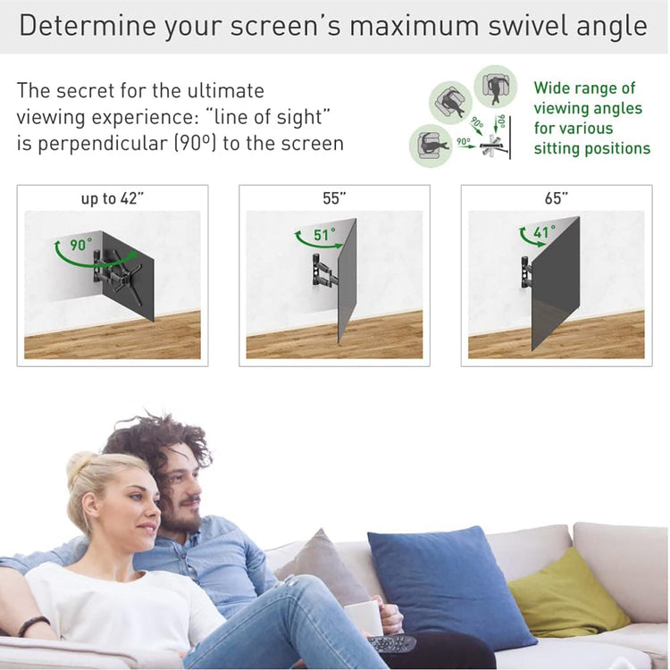 Barkan - Support pour Téléviseur Mural Full Motion, Pour Écran Plat ou Incurvé de 13" à 65", Maximum 36kg - Simple Boutique