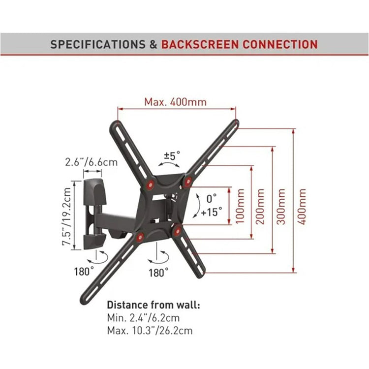 Barkan - Support pour Téléviseur Mural Full Motion, Pour Écran Plat ou Incurvé de 29" à 65", Poid Maximum 40kg - Simple Boutique