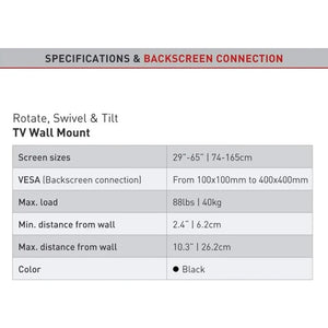 Barkan - Support pour Téléviseur Mural Full Motion, Pour Écran Plat ou Incurvé de 29" à 65", Poid Maximum 40kg - Simple Boutique