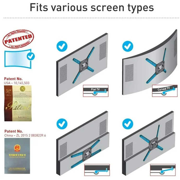 Barkan - Support pour Téléviseur Mural Full Motion, Pour Écran Plat ou Incurvé de 29" à 65", Poid Maximum 40kg - Simple Boutique
