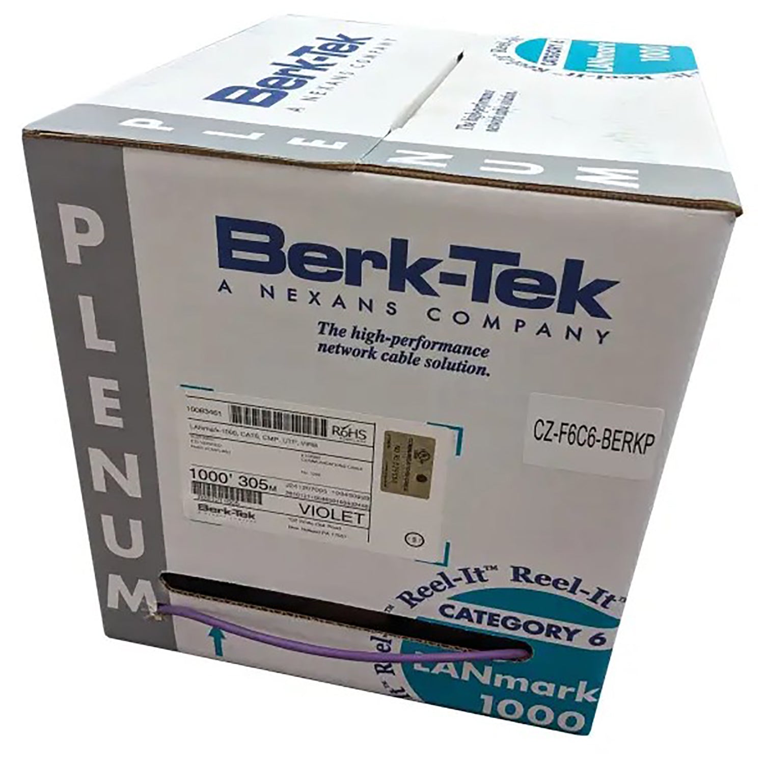 Berk-Tek - Câble Réseau UTP Cat6 (550 MHz) Solide, Longueur de 1000pi, Violet - Simple Boutique