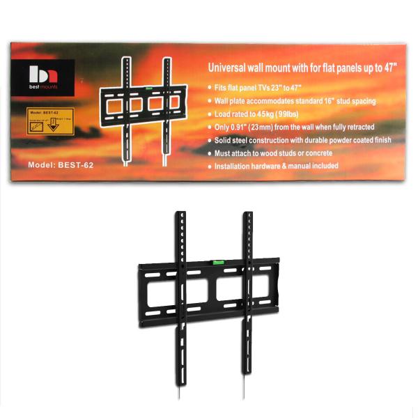 Best Mounts Support Mural Fixe Ultra-Mince pour Téléviseur de 23 à 47 po, jusqu'à 45 kg, Noir - BEST-62 - Simple Boutique