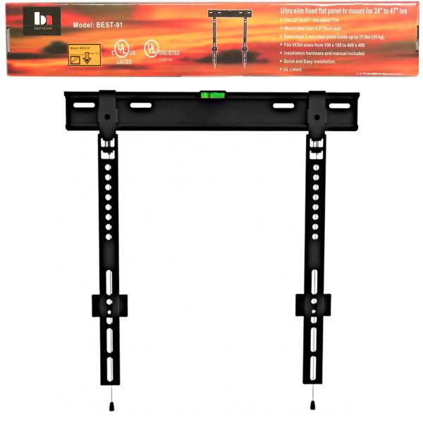 Best Mounts Support Mural Fixe Ultra-Mince pour Téléviseur de 24 à 47 po, jusqu'à 35 kg, Noir - BEST-91 - Simple Boutique