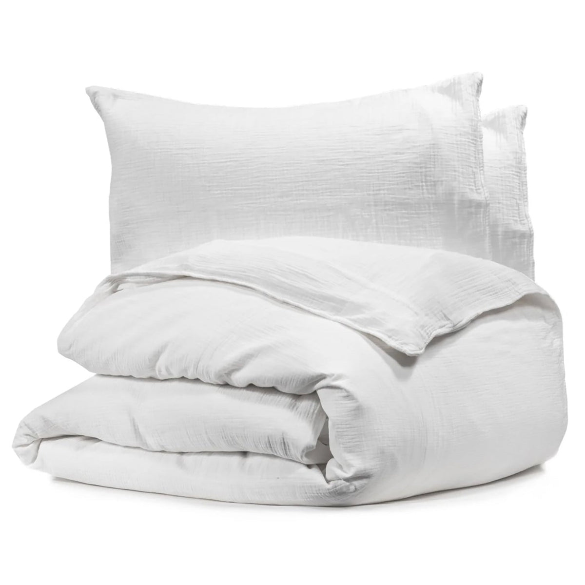 Bianca - Housse de Couette Emilia en Gaze de Coton, 100% Coton, Fait au Portugal, Blanc - Queen - Simple Boutique