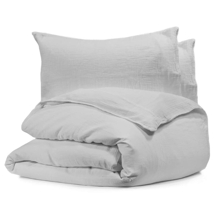 Bianca - Housse de Couette Emilia en Gaze de Coton, 100% Coton, Fait au Portugal, Perle - King - Simple Boutique