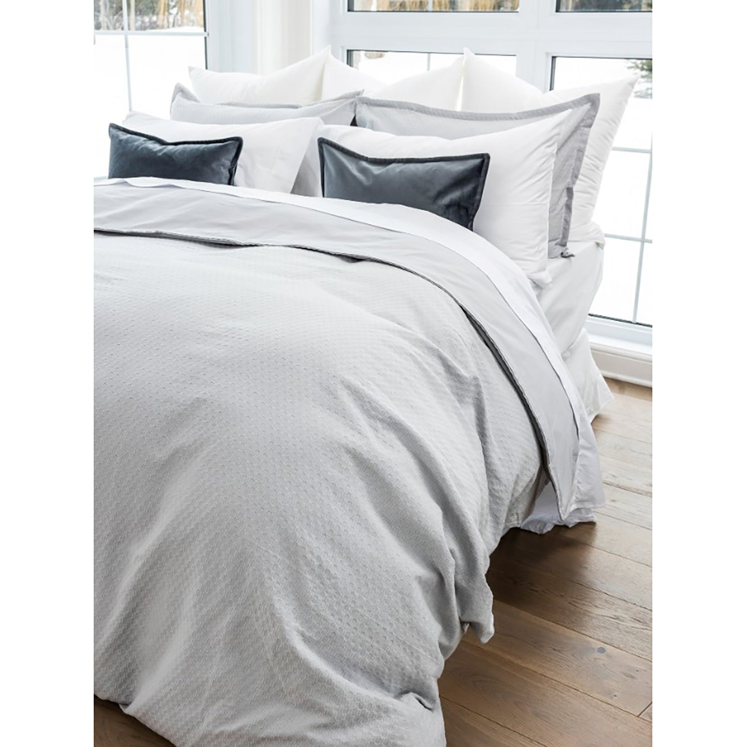 Bianca - Housse de Couette Nina en Coton Percale et Coton Matelassé, 200 Fils, Fait au Portugal, Perle - King - Simple Boutique