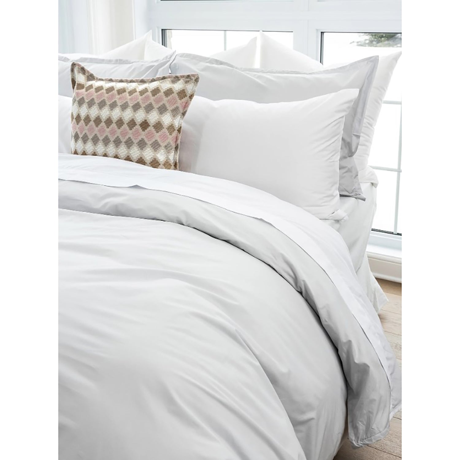 Bianca - Housse de Couette Sara en Coton Percale, 200 Fils, Fait au Portugal, Perle - X-Queen - Simple Boutique