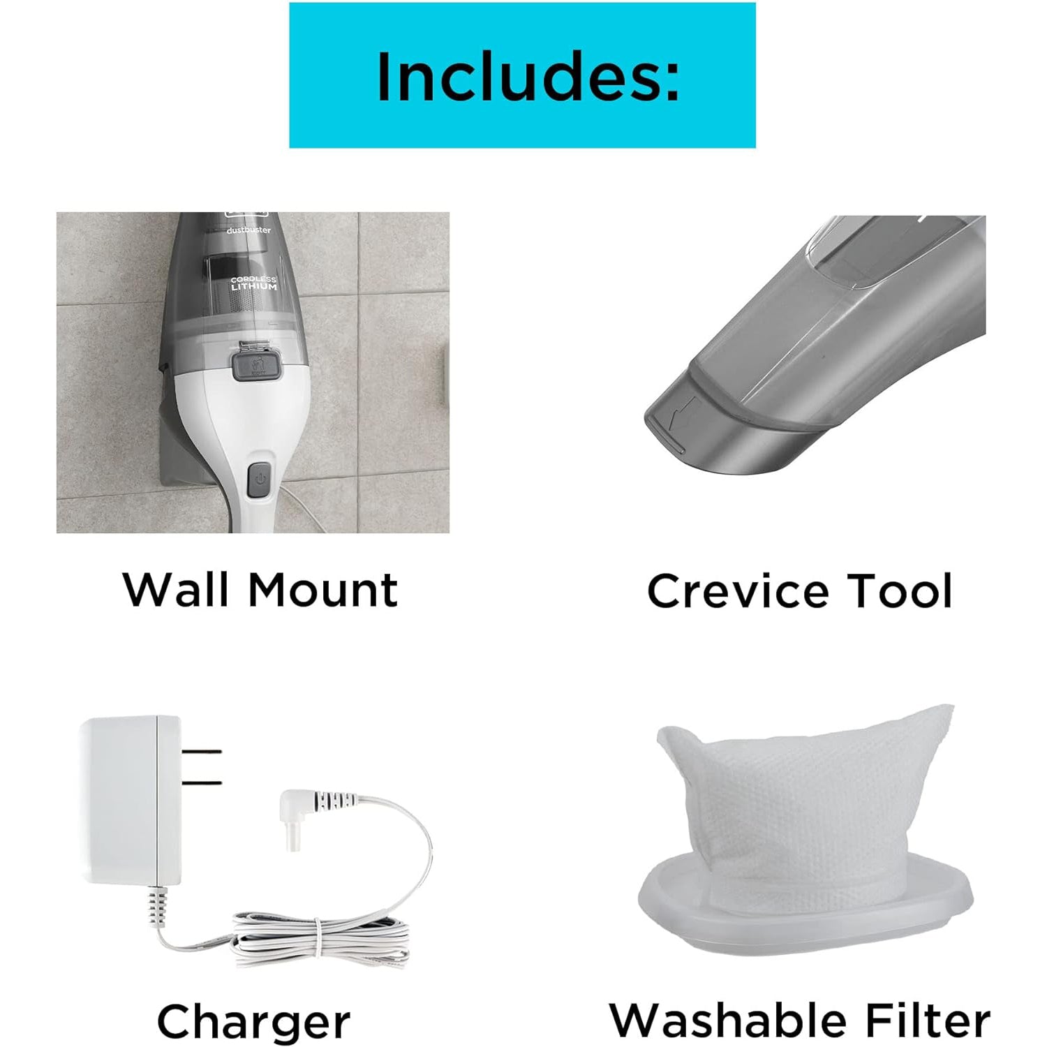 Black + Decker - Aspirateur à Main Sans-Fil avec Filtre Lavable et Chargeur Mural, Blanc - Simple Boutique