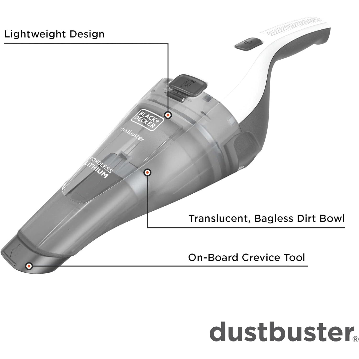 Black + Decker - Aspirateur à Main Sans-Fil avec Filtre Lavable et Chargeur Mural, Blanc - Simple Boutique